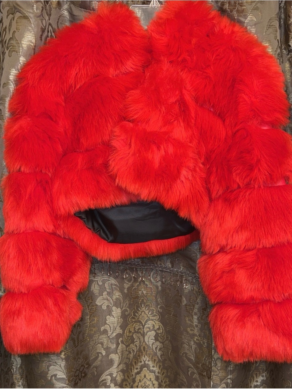 Red Faux Fur Cropped Jacket - Women Jackets & Coats